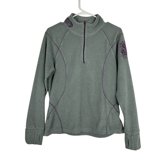 Athleta Tops - Athleta Women’s sweatshirt Quarter Zip Gray Purple Embroidered Pullover Sz XL